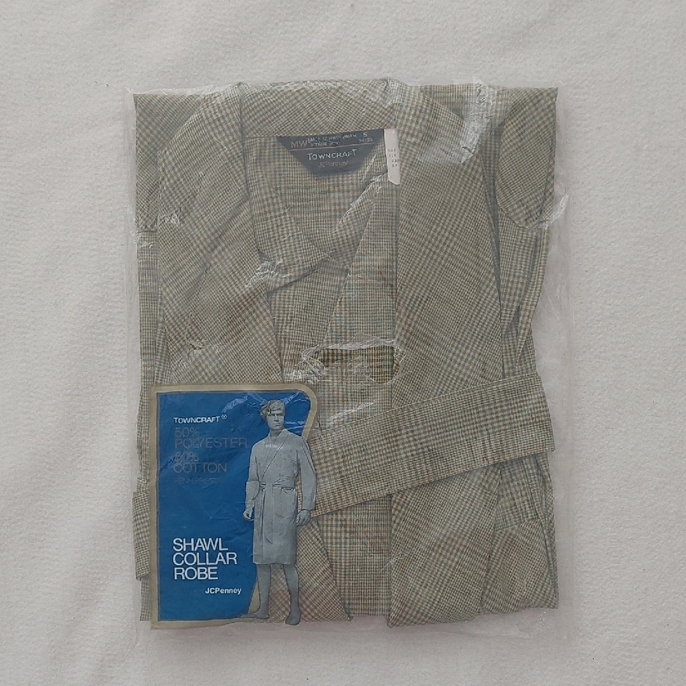 JCPENNEY Towncraft Vintage Shawl Collar Robe in Green Check NWT